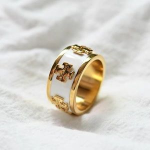 Tory Burch Gold and White Enamel Ring